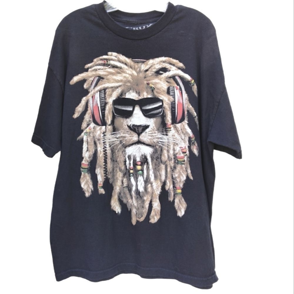 Crux Rasta Lion Graphic Tee Shirt Sz XL Black Short Sleeve